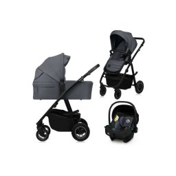 Carucior 3in1 Lionelo Amber Plus Cadru Aluminiu Landou Intarit si Salteluta Moale Scoica Auto Testata ADAC Reversibil Maner Ajustabil cu Accesorii 0 - 4 Ani Maxim 22KG Gri Grafit