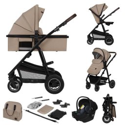 Carucior 3in1 Lionelo Amber Landou Intarit Scoica Auto Testata ADAC Reversibil cu Accesorii Geanta 0 - 4 Ani pana la 22KG Bej