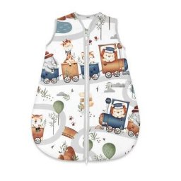 Sac de Dormit MimiNu Pentru Bebelusi de Iarna Bumbac Certificat Oeko Tex Standard 100 cu Fermoar 70cm 0-6luni Design Zoo in Train Multicolor