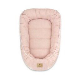 Cosulet Bebelus Qmini pentru Dormit Baby Nest 55x75cm Husa 100% din Muselina Dubla Materiale Certificate Oeko Tex Standard 100 0-6luni Roz Pudrat