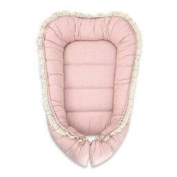 Cosulet Bebelus MimiNu Premium pentru Dormit Baby Nest 55x75cm cu Volanase si Dantela Husa 100% Bumbac Certificat Oeko Tex Standard 100 0-6luni Roz Pudrat
