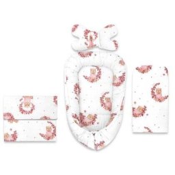 Set 4-in-1 Cosulet Bebelus MimiNu Baby Cocoon 75x55cm Husa Bumbac Certificat Oeko Tex Standard 100 cu Paturica 50x70cm cu Salteluta cu Perna Fluture 0-6luni Design Betty Roz