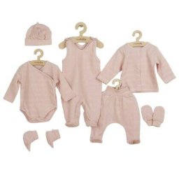 Set 7 Piese New Baby Body cu Maneca Lunga Bluza Pantalonasi cu Botosei Salopeta Caciulita Manusi Botosei Marime 56 0-3luni Bumbac 100% Roz