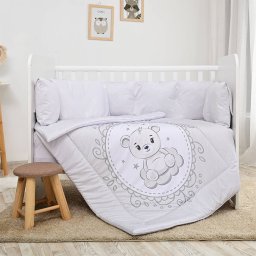 Set Lenjerie 7 Piese Lorelli Lily Bumbac Ranforce pentru Paturi 60 x120cm Little Bear Gri