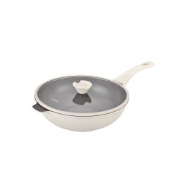 Tigaie Zass Gourmet tip Wok din Aluminiu Turnat sub Presiune si Acoperire Ceramica cu Capac din Sticla Crem