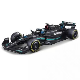 Macheta Masinuta BBURAGO Formula 1 1:24 Mercedes AMG F1 Team 63 George Russel cu Casca +3ani Negru/Albastru