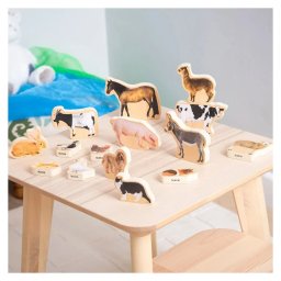 Blocuri din Lemn TickIT cu Animale Domestice 15 Piese Copii Varsta 1-7 Ani