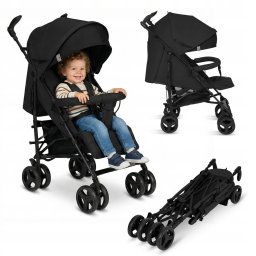 Carucior Sport Compact Lionelo LO-IRMA_BLACK_ONYX Irma Spatar Ajustabil in 4 Pozitii Suport Picioare Reglabil Manere Rotative Pliere Tip Umbrela 6- 36luni Pana la 15kg Negru