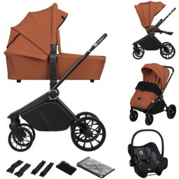 Carucior 3in1 Lionelo Mika Plus Cadru din Aluminiu Landou Intarit si Scoica Auto Testata ADAC Reversibil cu Sistem de Ventilatie 3D Accesorii 0 - 4 Ani pana la 22KG Maro