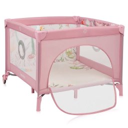 Tarc de Joaca Lionelo Mille Plus Pliabil Include Saltea cu Densitate T25 Jucarii cu Velcro Manere Textile Geanta de Transport cu Roti si Inchidere Laterala Pereti din Plasa 100x100x77CM Roz
