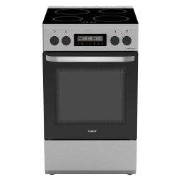 Aragaz Full Electric Samus SM569VDE Plita Vitroceramica cu 4 Zone de Gatit Cuptor 59L Timer Digital Grill Ventilatie 50CM Clasa A Inox/Argintiu