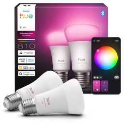 Set 2 Becuri LED Philips Hue E27 810 Lumeni 6W Lumina Alba si RGB Alb