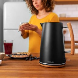 Fierbator Cecotec ThermoSense 400 Black Woody Electric Kettle, black/wood, 3,000 watts, 1.7 liters
