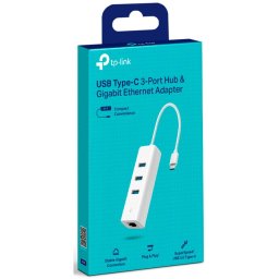 Accesoriu server TP-Link LAN adapter UE330C, USB 3.2 Gen1 USB-C > 3x USB-A + RJ-45 white, Gigabit Ethernet