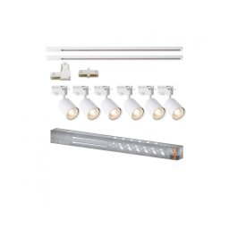Sistem Complet Lustra Osram 000004099854600074 Elemental cu 6 Proiectoare cu Soclu GU10 2 Sine Monofazate de 1m 1 Conector Liniar 1 Conector Tip L Alb