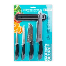 Set Cutite Bucatarie Baker's Secret 5 Piese Cutite Inox cu Suport Magnetic Perete si Maner Ergonomic