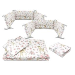 Lenjerie Patut MimiNu 6426972026260 cu 5 Piese Cu Cearceaf 120x60cm Pilota Pernuta 2 Aparatori Bumbac Certificat Oeko Tex Standard 100 Sweet Deer Roz