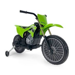 Motocicleta Electrica INJUSA pentru Copii 12V Licentiat Kawasaki KX85 tip Cross cu Roti Ajutatoare 3-5 Ani Verde
