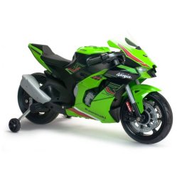 Motocicleta Electrica INJUSA pentru Copii 12V Licentiat Kawasaki Ninja ZX-R10 cu Roti Ajutatoare 3-6 Ani Verde