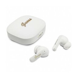 Casti Guess Handsfree Bluetooth Script Metal Logo TWS Alb
