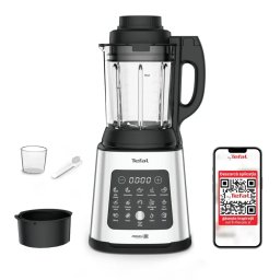 Blender de Masa Tefal PerfectMix Cook BL83SD30 Recipient Sticla 1.75L 10 Programe pentru Retete Calde sau Reci Functie Gatire la Abur 1400W Inox/Negru