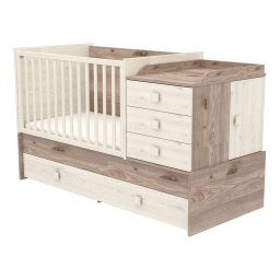 Patut Copii Hubners Transformabil din Lemn cu 5 Sertar Sofia Multi Kombi 120x70 cm Crem Nisip