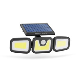 Proiector de Perete pentru Exterior Phenom GLB_55284 LED COB 600LM 3 Capete Rotative Senzor Miscare Panou Solar Incorporat IP65 2400mAh Negru
