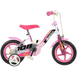 Bicicleta Copii DINO BIKES 10Inch 108 Sport cu Frana Alb-Roz