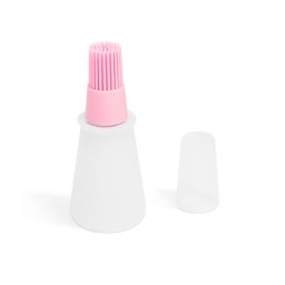 Pensula Silicon de Bucatarie Bewello 57518PK cu Recipient pentru Ulei 60ML Dozator Integrat Alb/Roz