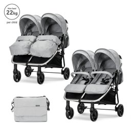 Carucior pentru Gemeni Lorelli Duo pana la 22 kg per Copil Cadru din Aluminiu Spatar Reglabil Pozitii Multiple Geanta pentru Mama Inclusa Grey