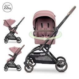 Carucior pentru Nou-Nascut Lorelli Makaya cu Scaun Rotativ 360 Grade Cadru din Aluminiu pana la 22 kg Pink