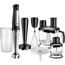 Blender de Mana Braun MultiQuick 7 MQ7087X Pahar Gradat 0.6L Procesor Alimente 1.5L Tocator 0.35L Accesoriu Piure Tel Viteza Variabila Putere 1000W Negru