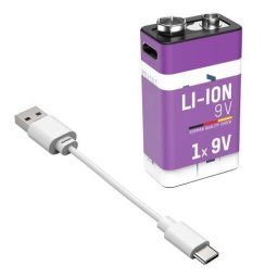 Baterie Li-Ion Ansmann E-Block 400mAh 9V Reincarcabila USB-C Violet/Alb