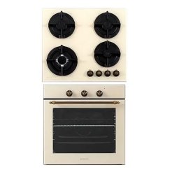 Pachet Studio Casa Incorporabil Rustic Viva Parma Glass Cuptor Electric Multifunctional si Plita Gaz 8 Functii Ventilator Grill Clasa A Beige