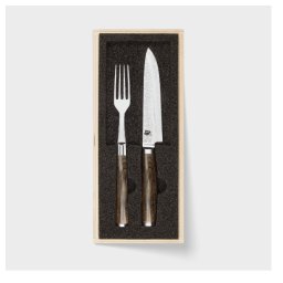 Set Tacamuri KAI 2 Bucati 1 Furculita 1 Cutit Argintiu-Lemn