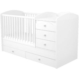 Patut Copii Hubners Matei Maxi Kombi Transformabil din Lemn cu 5 Sertare 120x70cm +0luni Alb