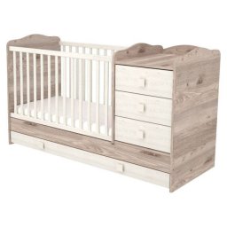 Patut Copii Hubners Sofia Kombi Transformabil din Lemn cu 4 Sertare 120x60cm +0luni Crem Nisip