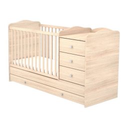 Patut Copii Hubners Eva Kombi Transformabil din Lemn cu 4 Sertare 120x60cm +0luni Natur
