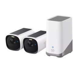 Kit Supraveghere Video pentru Exterior eufy 2 x Cam E40 2K QHD Incarcare Solara MaxColour Vision + Homebase S380 Alb