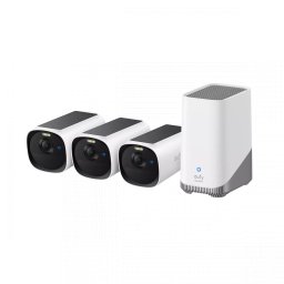 Kit Supraveghere Video pentru Exterior eufy 3 x Cam E40 2K QHD Incarcare Solara MaxColour Vision + Homebase S380 Alb