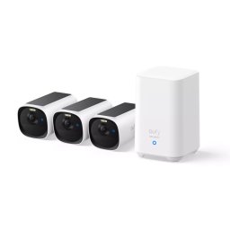 Kit Supraveghere Video pentru Exterior eufy 3 x Cam E40 2K QHD Incarcare Solara MaxColour Vision + Homebase 2 Alb