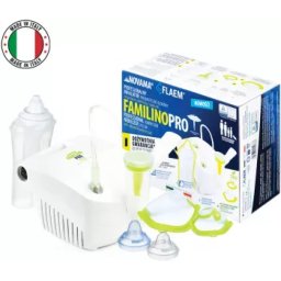 Aparat Aerosoli NOVAMA Familino Pro by Flaem Nebulizator cu Compresor Irigator Nazal Rhino Clear Ergo Masca pentru Adulti si Copii Alb