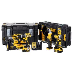 Kit 4 Unelte fara Fir DeWALT DCK422P3-QW Combo cu 3 Acumulatori XR 18V / 5.0Ah si Incarcator in Valize Tough System Negru/Galben
