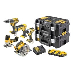 Kit 5 Unelte de Fir DeWALT DCK500P3T-QW cu 3 Acumulatori si Incarcator 2 Valize Transport Negru/Galben