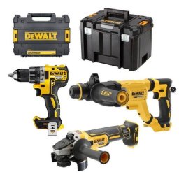 Kit 3 Unelte fara Fir DeWALT DCK327P2T-QW cu 2 Acumulatori 18V 5 Ah Incarcator si 2 Valize Transport Negru/Galben