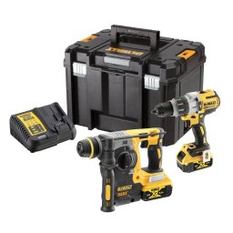 Kit 2 Unelte fara Fir DeWALT DCK229P2T-QW cu 2 Acumulatori 18V 5Ah Incarcator si Valiza Transport Negru/Galben