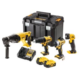 Kit 4 Unelte fara Fir DeWALT DCK440P2T-QW Combo cu 2 Acumulatori 18V 5Ah si Incarcator Valiza Transport Galben/Negru