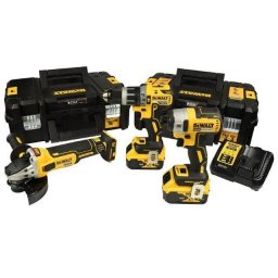 Kit 3 Unelte fara Fir DeWALT DCK384P2T-QW cu 2 Acumulatori 18V 5Ah si Incarcator Valiza Transport Negru/Galben