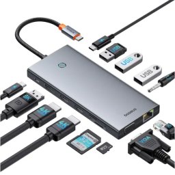 Hub USB Baseus PortalJoy Series 13-in-1 USB-A USB-C HDMI DP VGA PD RJ45 SD/TF AUX Gri