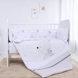 Set Lenjerie Lorelli Ranforce 8 piese Protectii Laterale Little Rabbits Grey